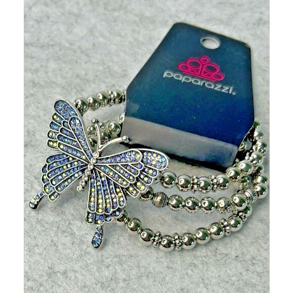 Paparazzi First Wings First Butterfly Iridescent Blue Stretch Bracelet - Picture 4 of 10